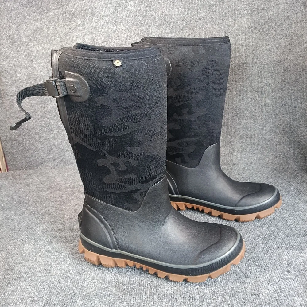 Bogs Whiteout Waterproof Boots Women Size 8 Black Camo Adjustable TC Bloom